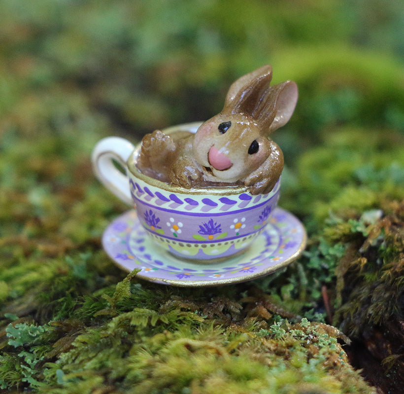 Highly Embellished Purple Teacup Bunnies