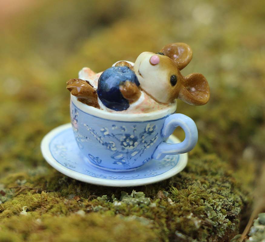 Highly Embellished Blueberry Summer Teacup (Sweet Tea Mouse)