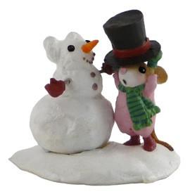 Mouse Dressing a Snowman