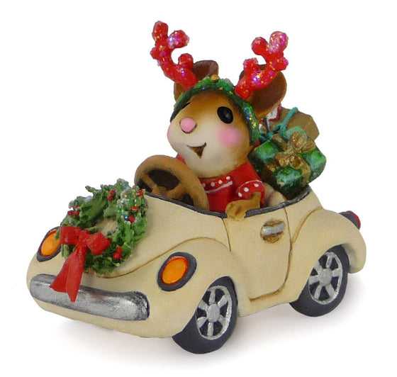 Mouse Driving a Car with Christmas Presents