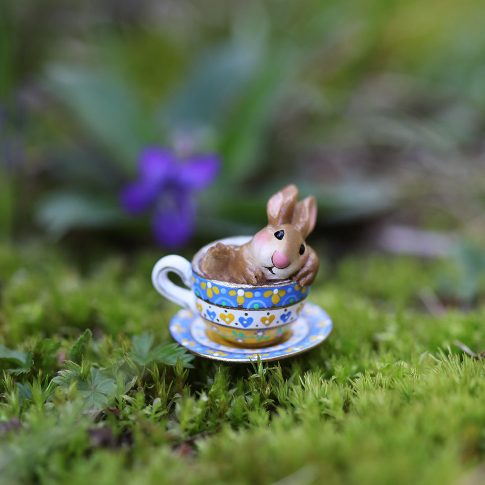 Highly Embellished Ukraine Fundraiser Teacup Bunny (Cuppa Cottontail)